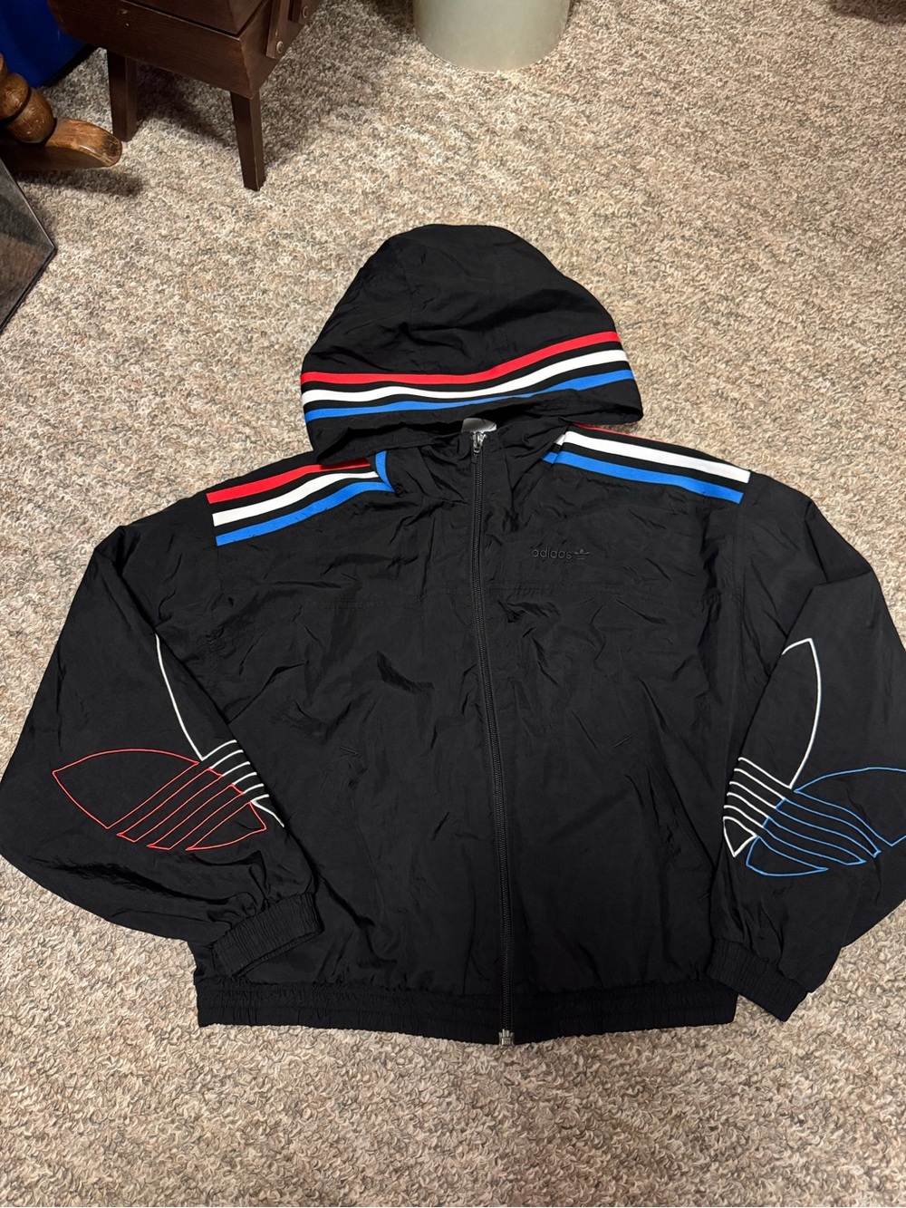 adidas originals Trefoil black windbreaker hooded jacket